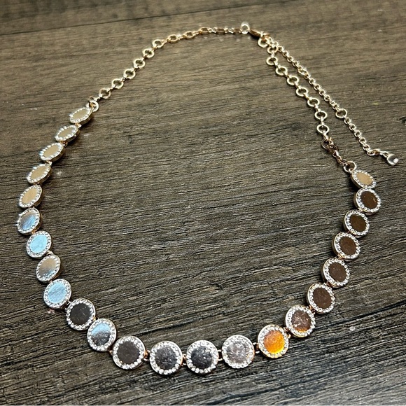 Rose Gold Crystal Studded Discs Necklace - Picture 1 of 3